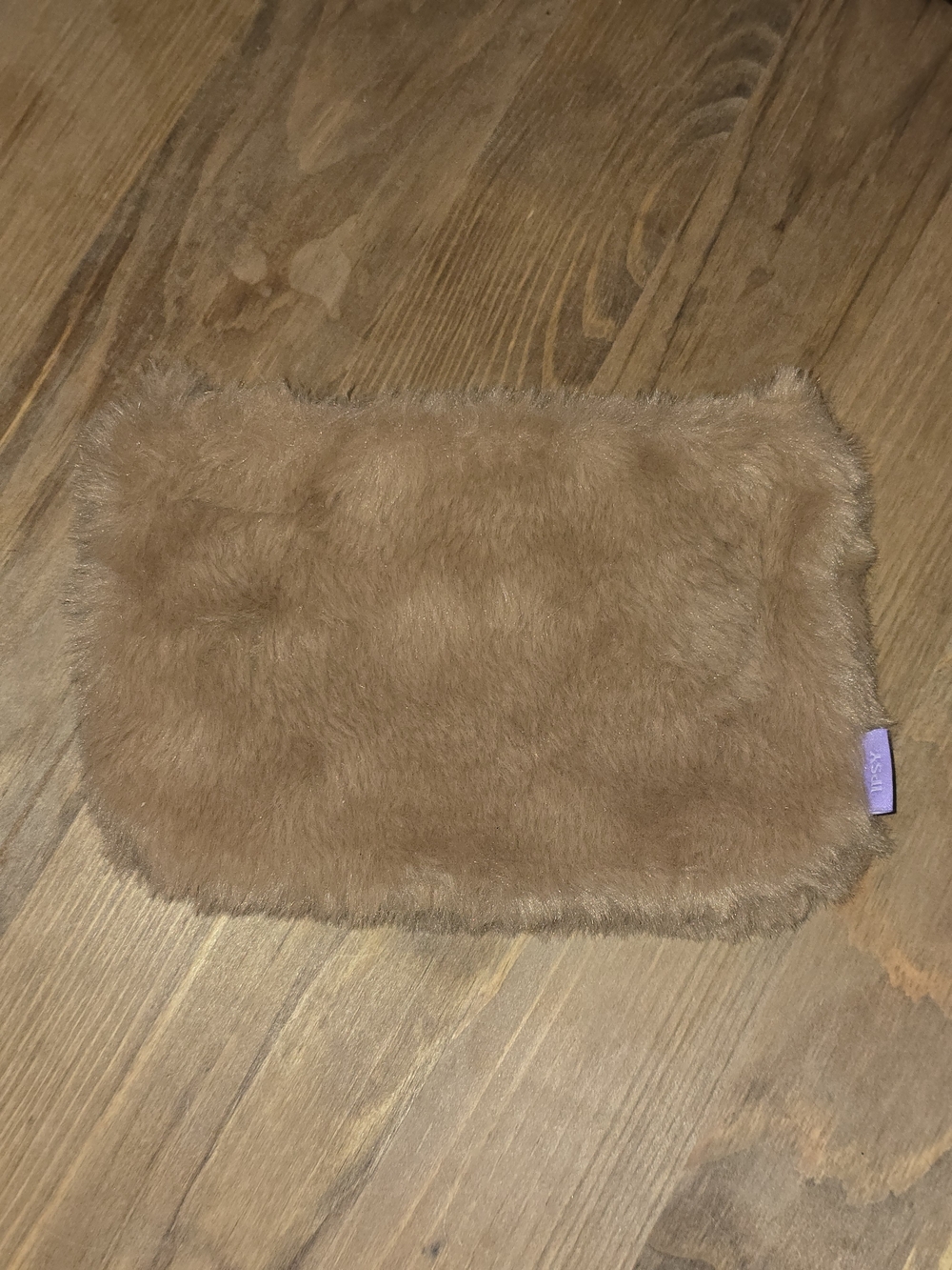 IPSY Caramel Faux Fur Glam Bag Clutch Lavender Crystal Zipper